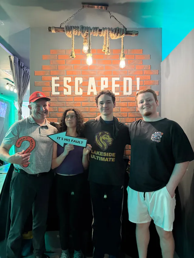 The family after finishing an escape room.