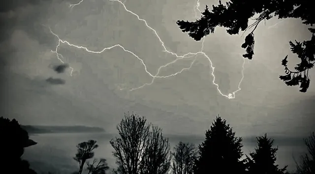 A lightning strike at night.