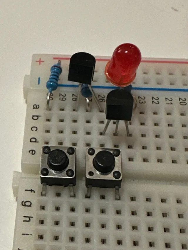 Logic gates built from individual transistors on a breadboard.