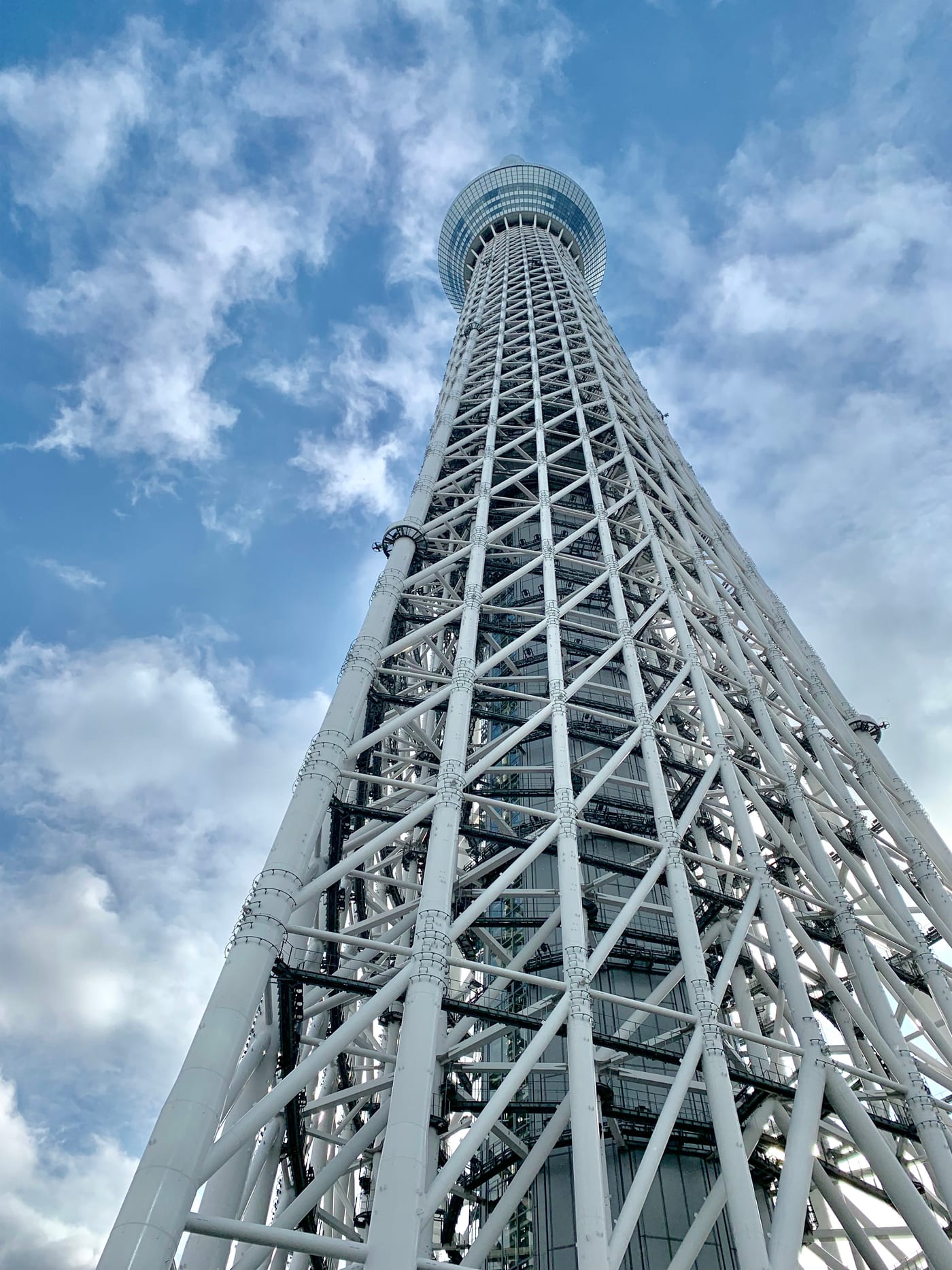 Tokyo Skytree's steel lattice from directly below.