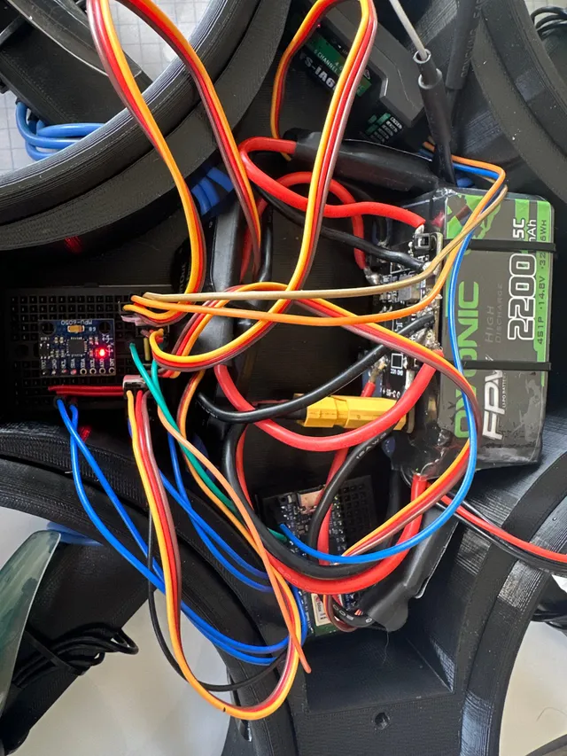 v1 electronics setup with breadboards and jumper wires.