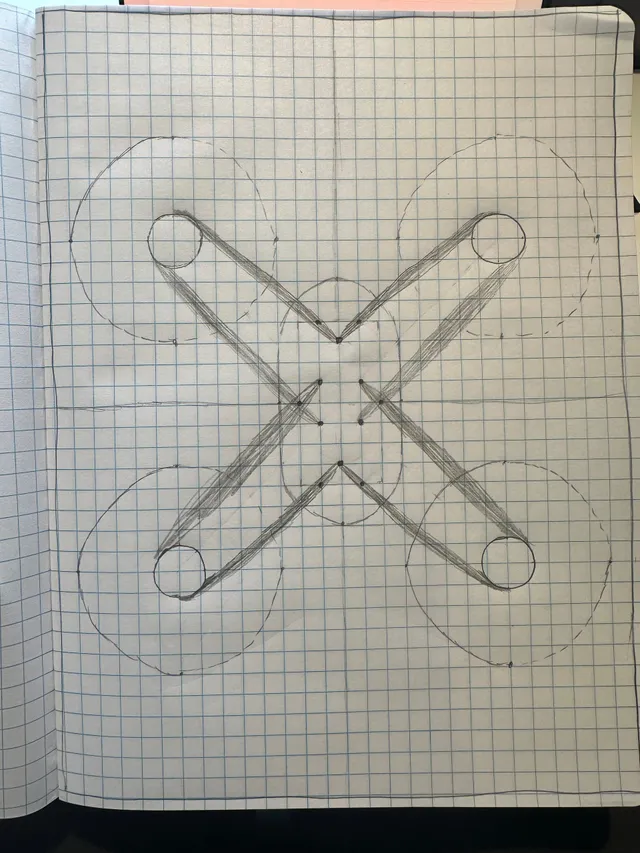 Scaled geometry sketch for the v2 frame.